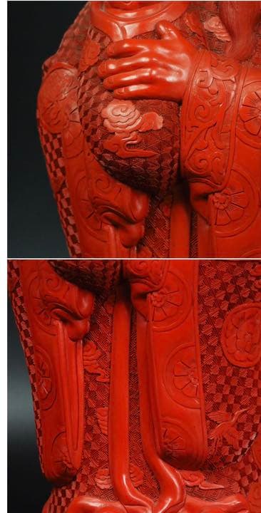 送料無料　時代大珍品 大振り堆朱「福禄寿」の福　高46ｃｍ 中国古玩