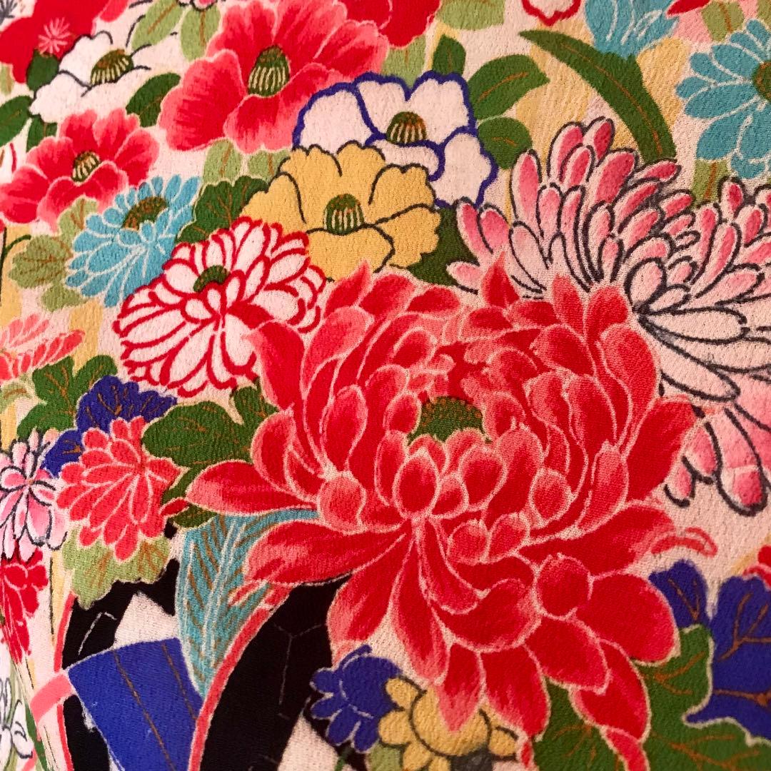 正絹 アンティーク着物 女の子 七五三 ◇花車 扇 雲取り 古典柄