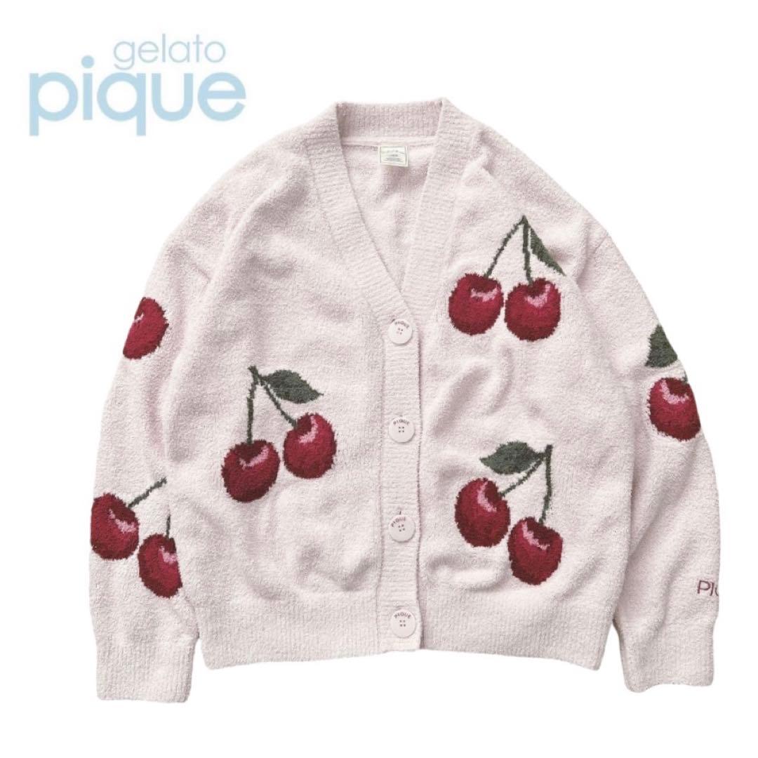 新品 gelato pique チェリージャガードカーディガン ピンク