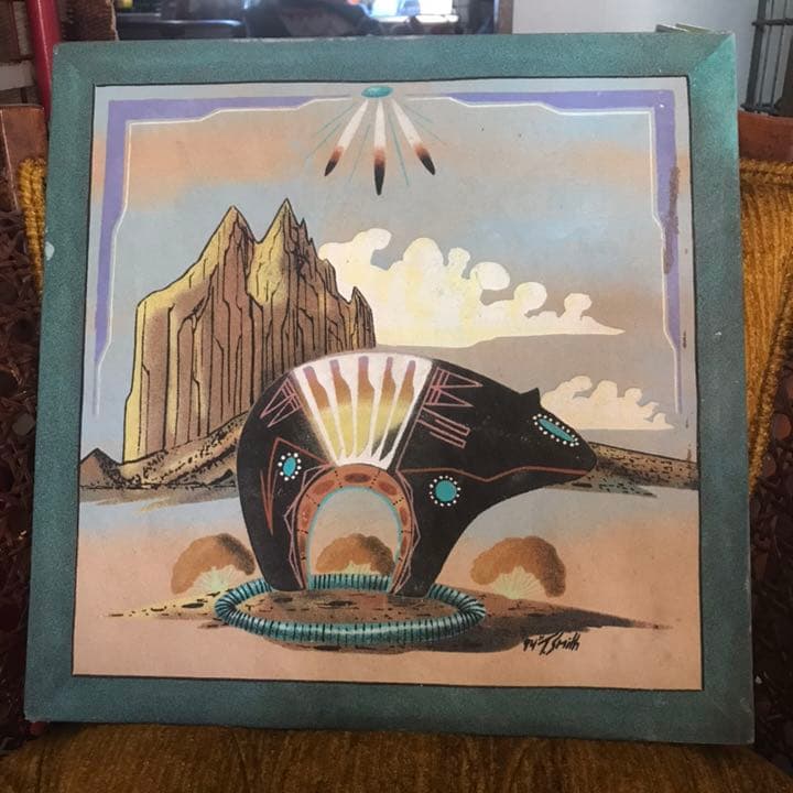 BIG！ネイティブアメリカン熊　砂絵　サンドペイント　USAビンテージ品ナバホ族