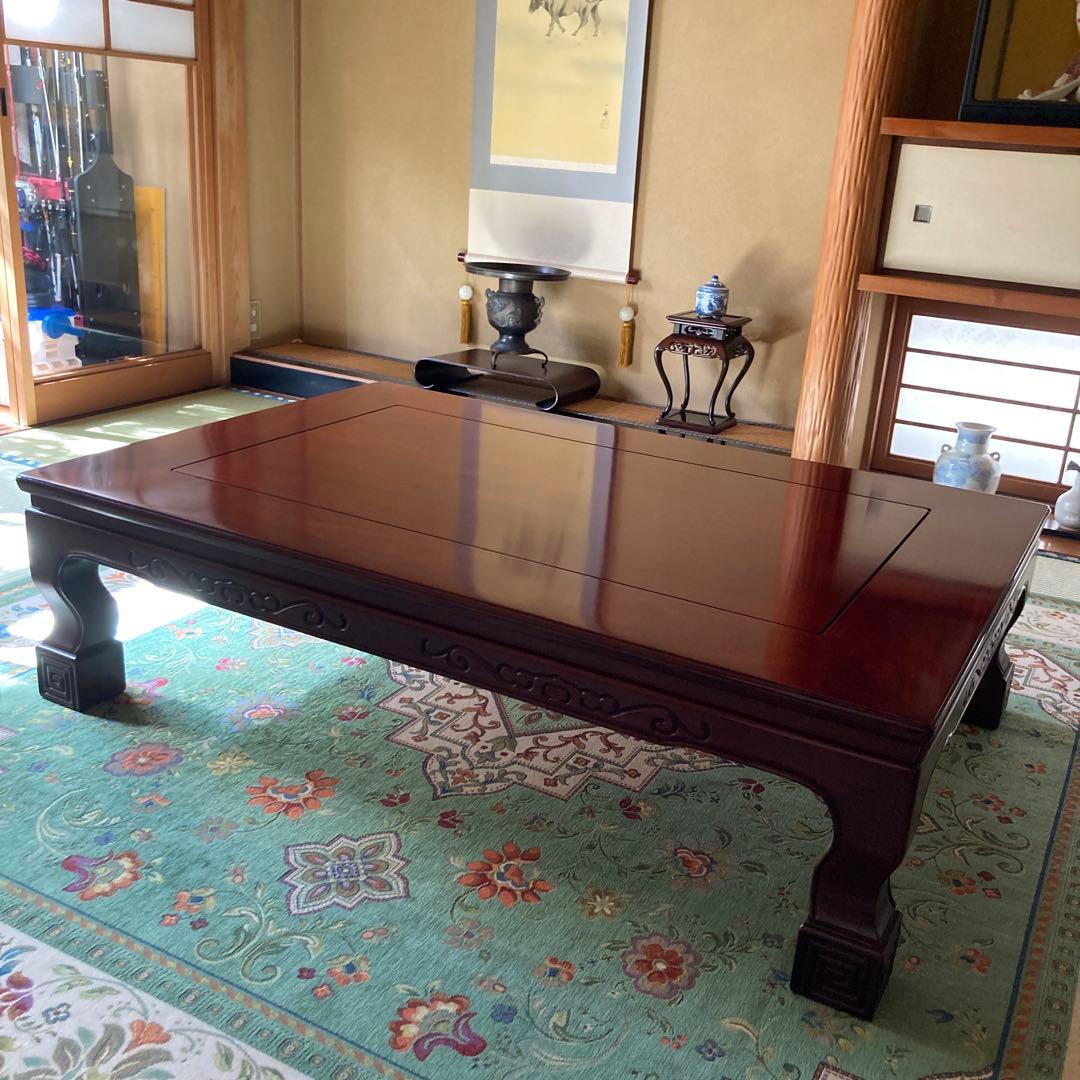 カリモク 家具 木製彫刻入り座卓 ダークブラウン