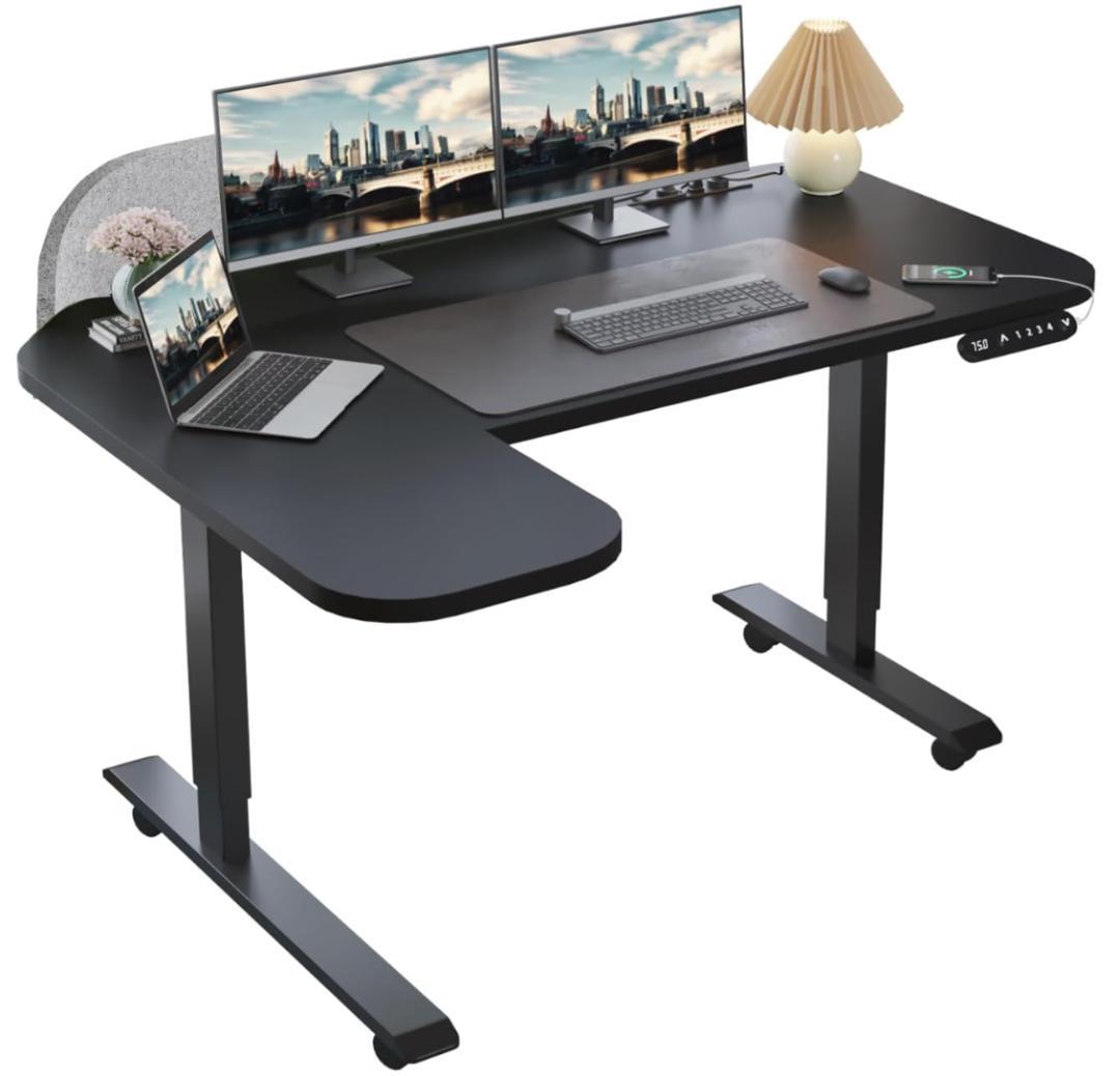 電動 昇降デスク スタンディング デスク パソコン ゲーミング L字 ブラック