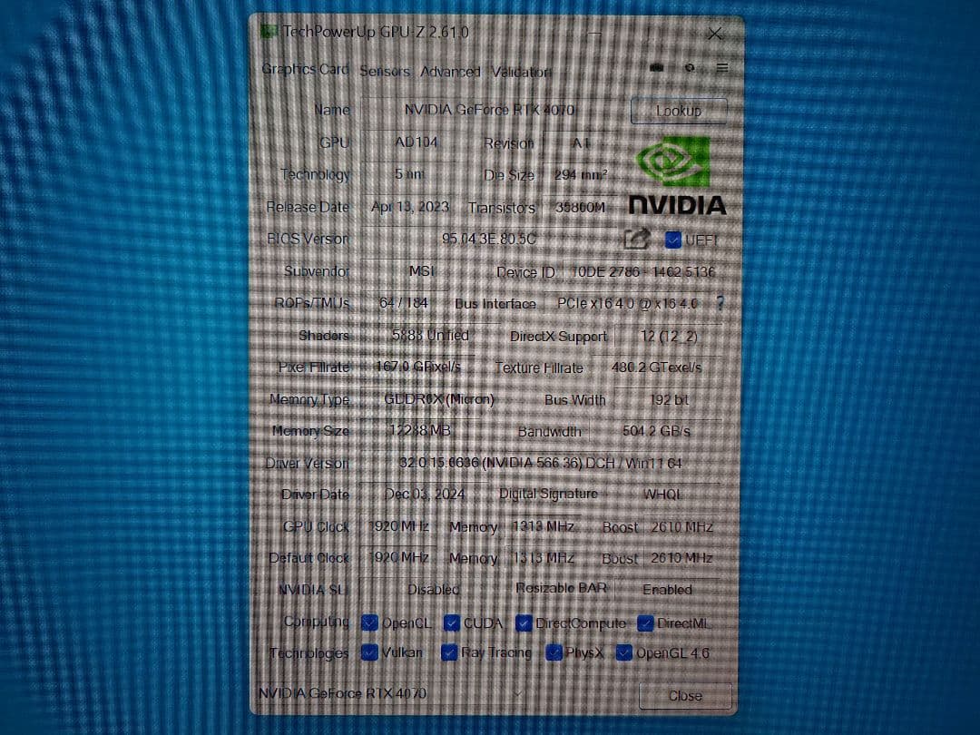 【美品】MSI Geforce RTX4070 GAMING X TRIO