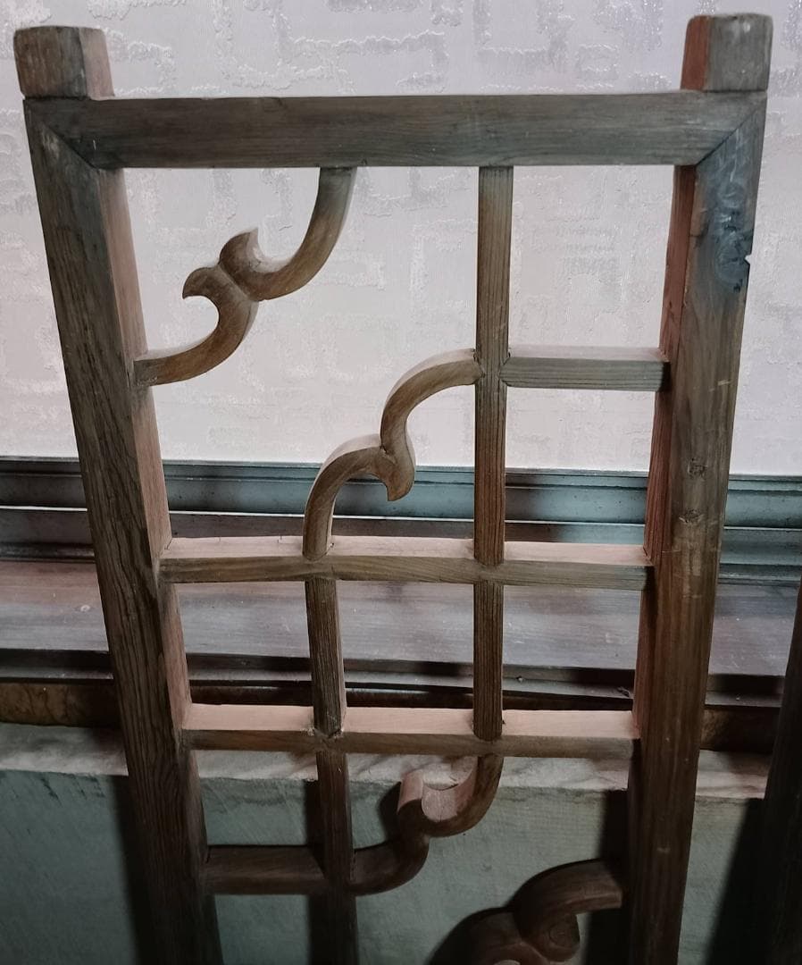 アンティーク 木製 格子 建具 2枚セット 古道具 透かし彫り 雲形 時代家具