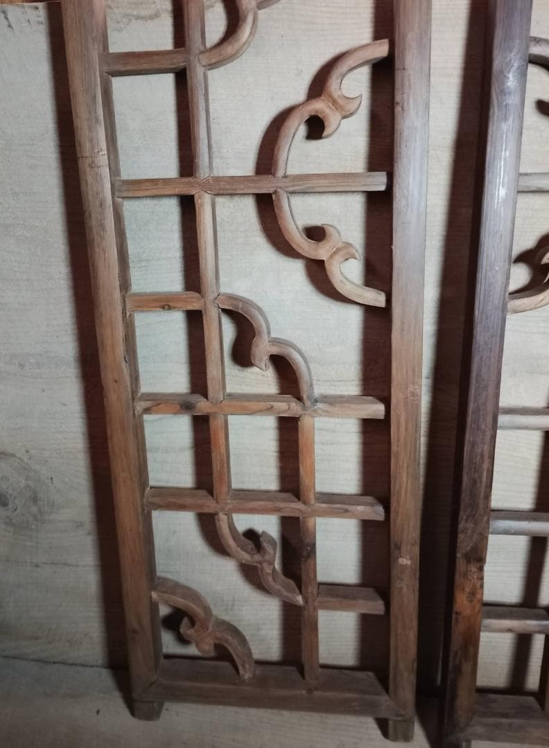 アンティーク 木製 格子 建具 2枚セット 古道具 透かし彫り 雲形 時代家具