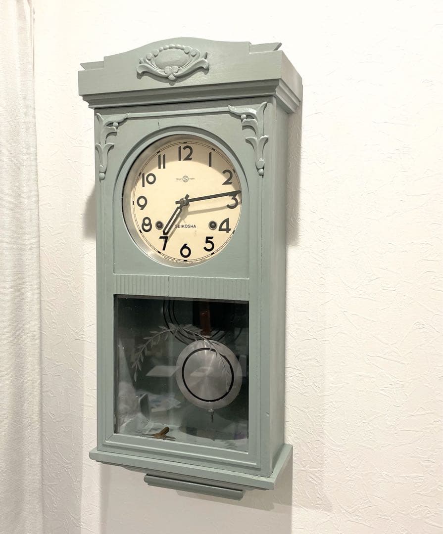 精工舎　 ゼンマイ振り子時計 ボンボン時計　ライトブルー　完動品