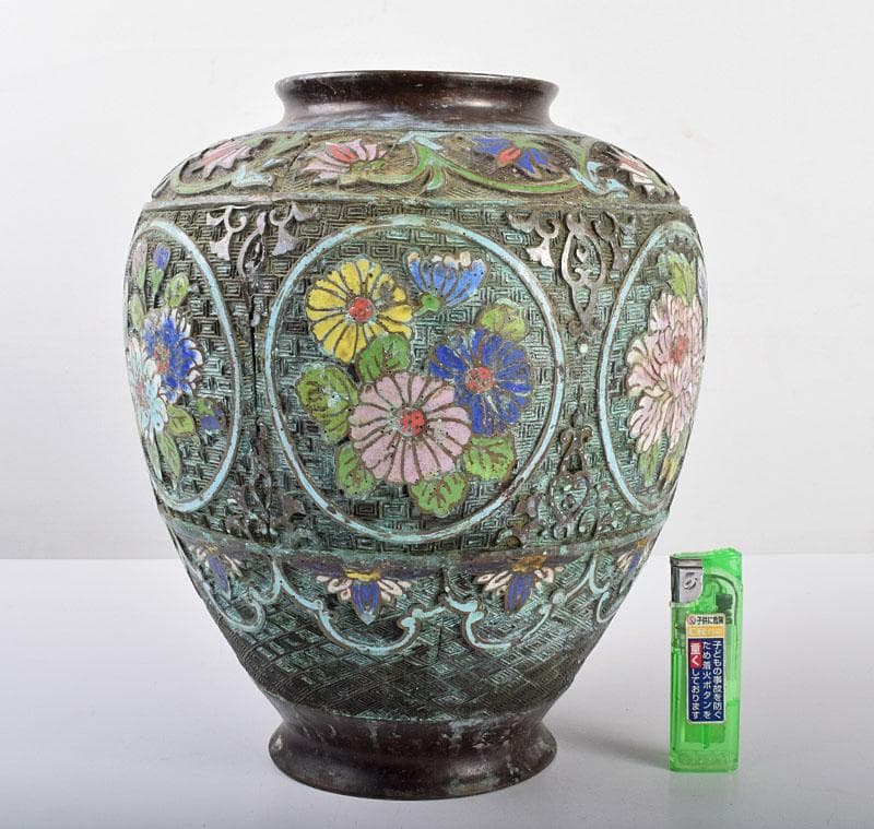 中国　古七宝琺瑯彩　花文瓶　C　R4052B