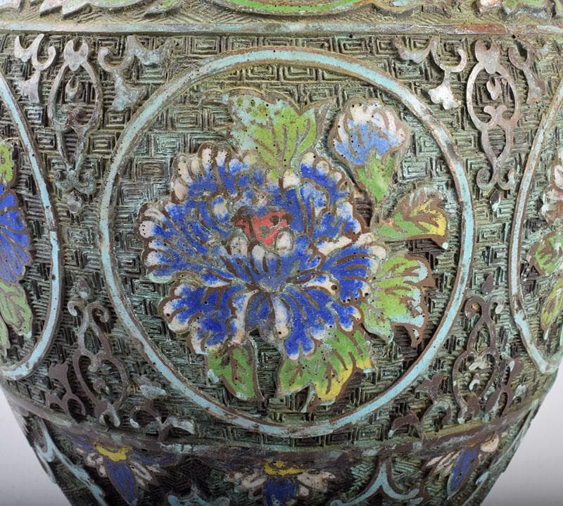 中国　古七宝琺瑯彩　花文瓶　C　R4052B