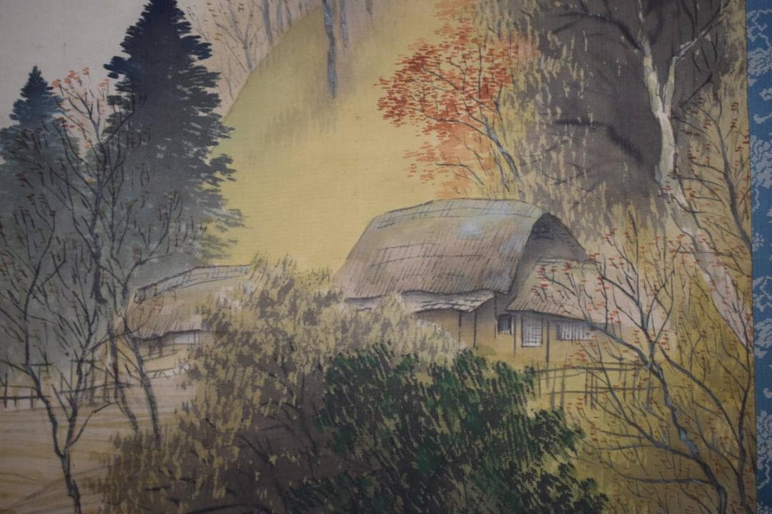 真作/田中頼完/頼章の子/秋渓山水人物図/桐共箱付/布袋屋掛軸HI-337