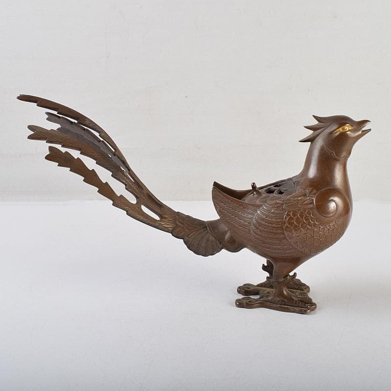 加州金岡宗幸作　鋳銅製　鳳凰香炉　共箱　G　R9516B