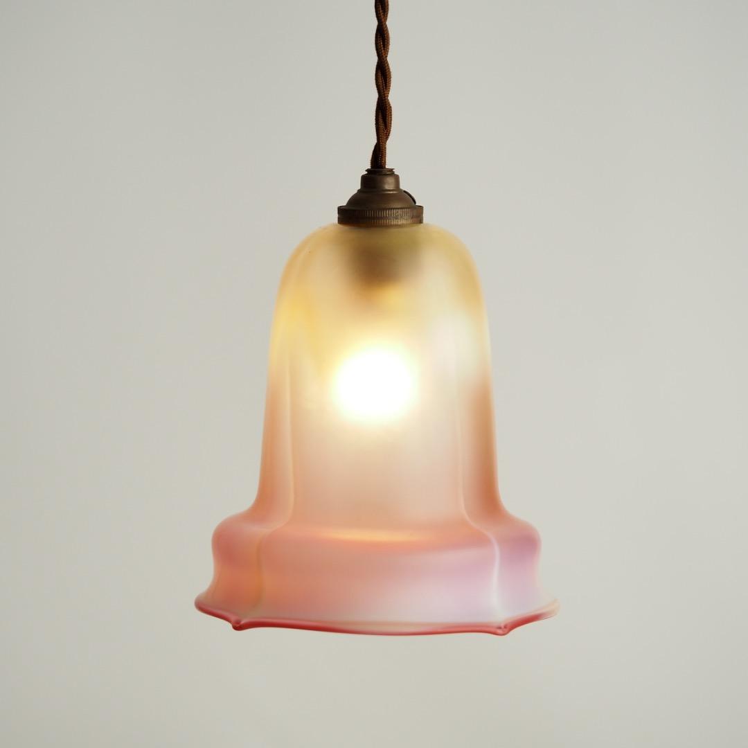 シェードランプ ヴァセリンガラス 天吊りランプ / アンティーク 英国製