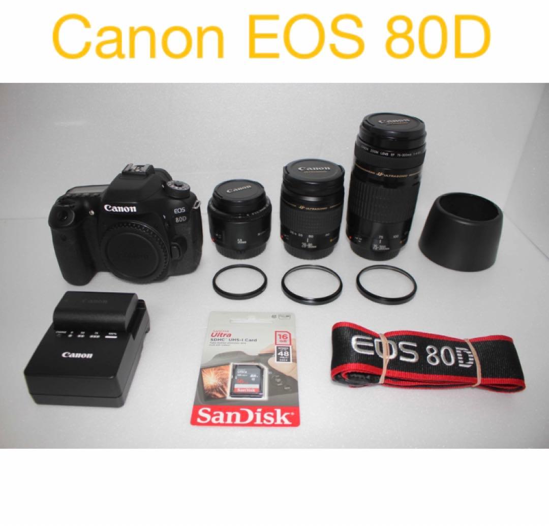 デジタル一眼レフカメラCanon EOS 80D/標準&望遠&単焦点レンズセット