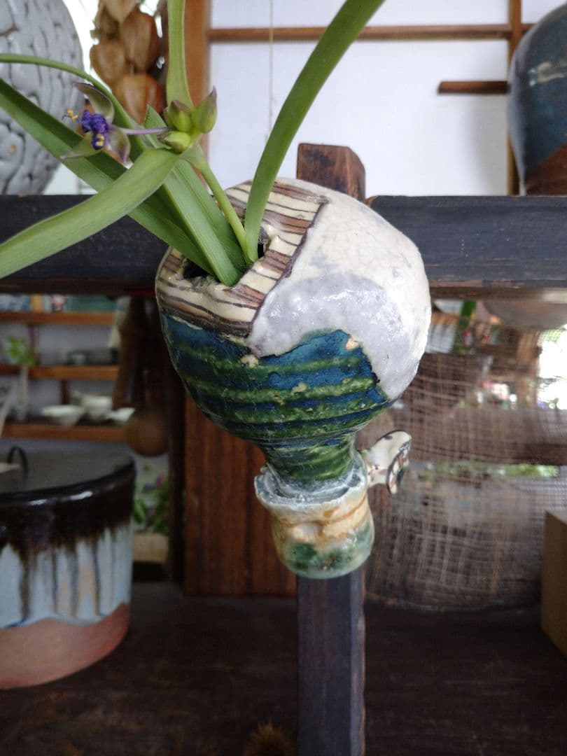 益子焼 掛け花入れ.