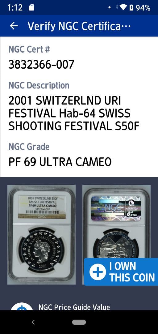 『スイス近代射撃祭ウーリ50フラン銀貨：2001年』【世界二位】PF69