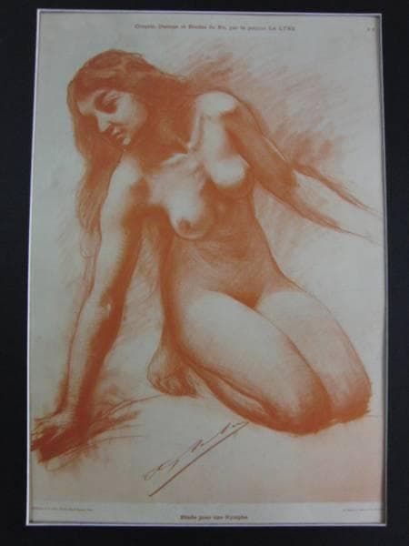 1903年　フランス～ＰＡＲＩＳ　裸婦、希少画集画、額装付