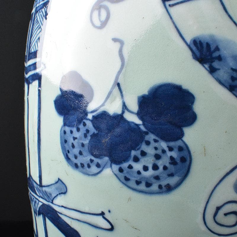 中国　青花　花瓶文　双耳盤口瓶　高さ約58.5cm　M　R6129F