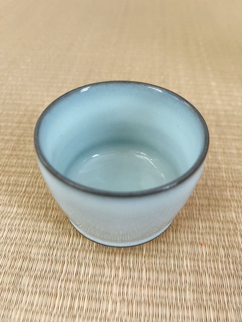 【未使用】小石原焼　人間国宝　福島善三　中野月白瓷ぐい呑　共箱　共布