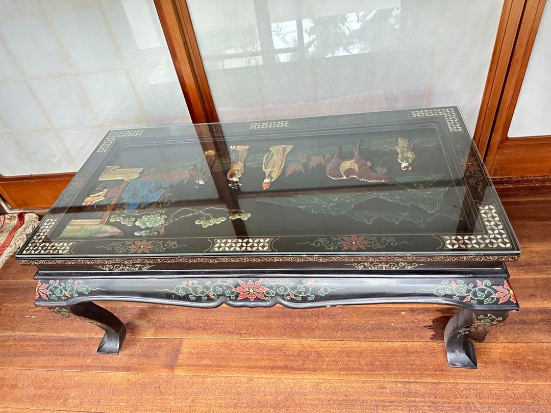 螺鈿漆器 玉石彫 テーブル　古民居出品 インテリア
