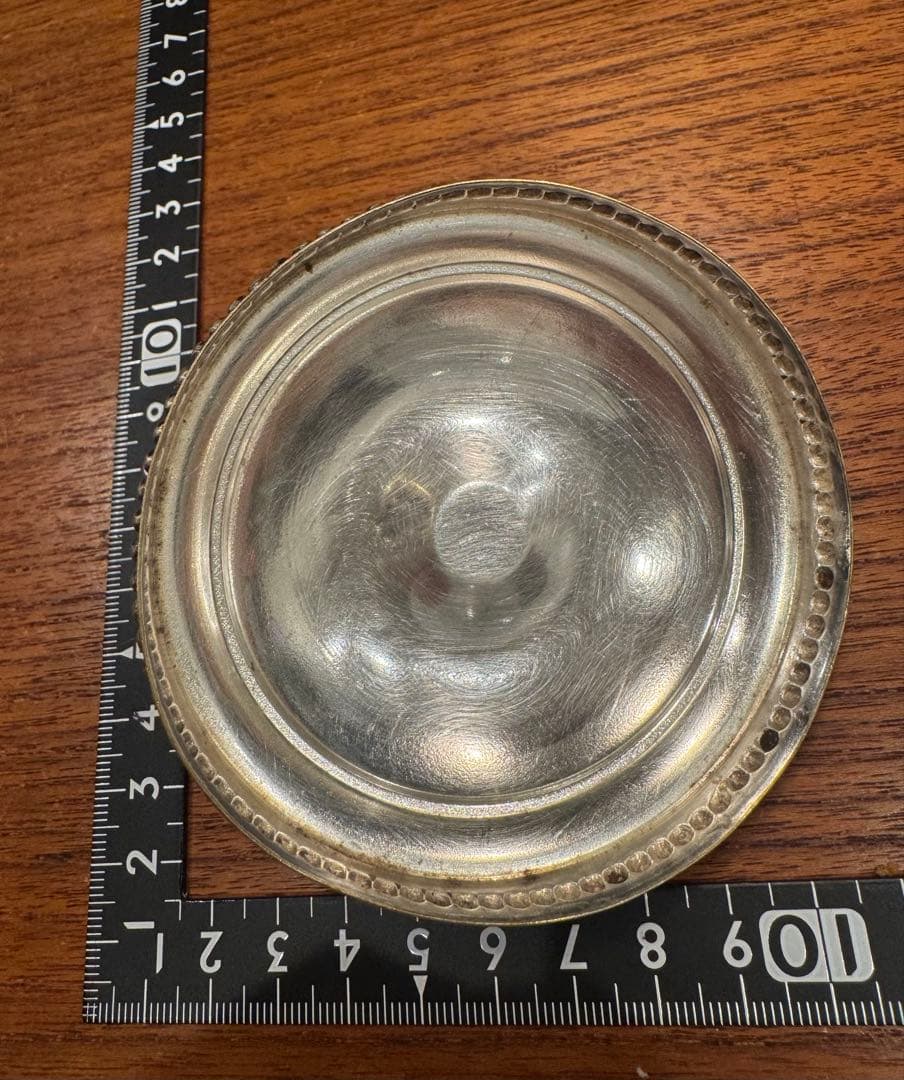 イギリスアンティーク ミントグリーンのガラス容器 金属製蓋付