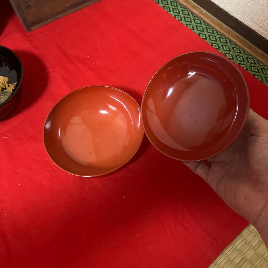旧家蔵出　時代物 漆器 蒔絵 麦 黒 吸物椀 四箱