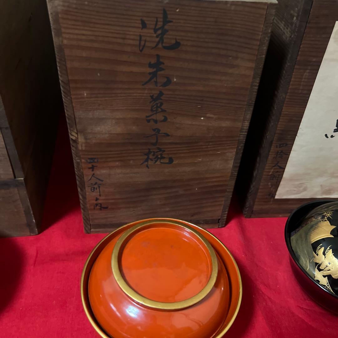 旧家蔵出　時代物 漆器 蒔絵 麦 黒 吸物椀 四箱