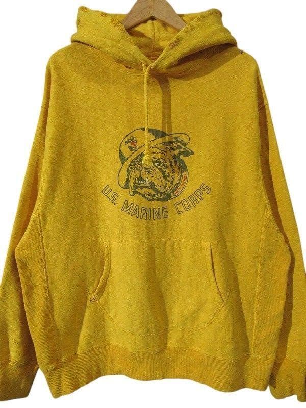 XL 25SS バウワウ USMC ブルドッグ ビンテージ 加工 パーカー 黄