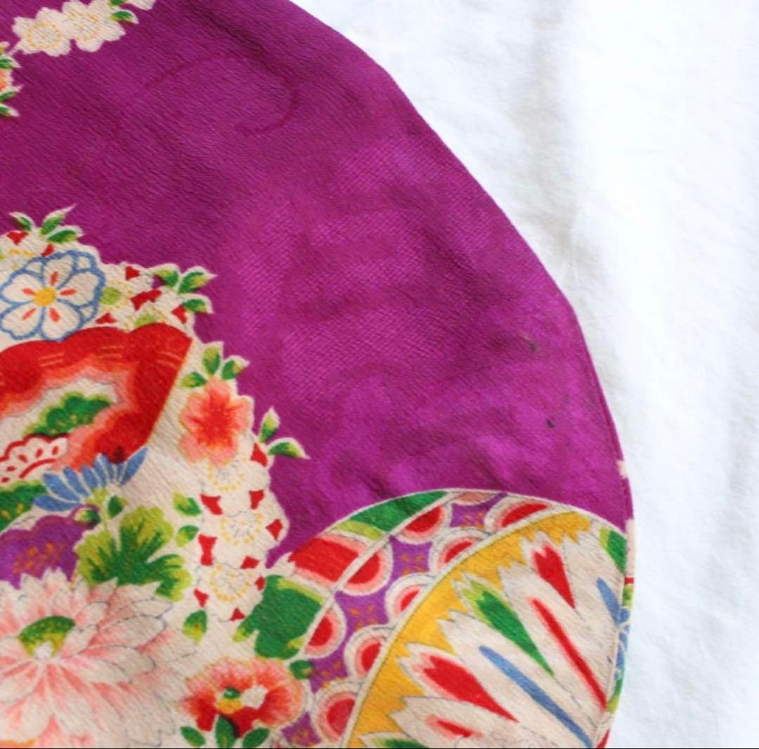 紫色 花柄 和服 七五三用