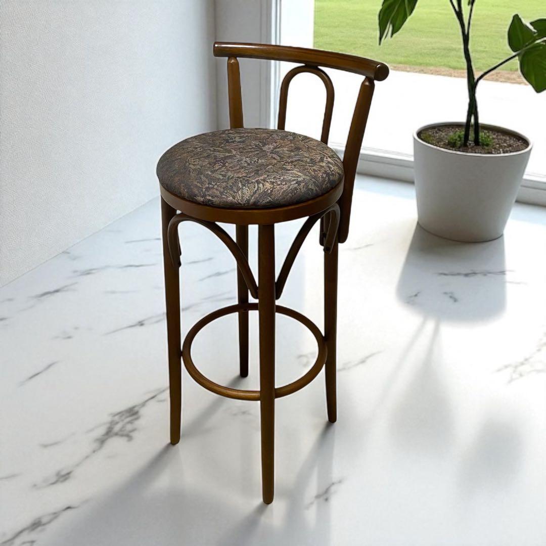 木製 カウンターチェア ハイバースツール 曲木デザイン クッション座面 ②
