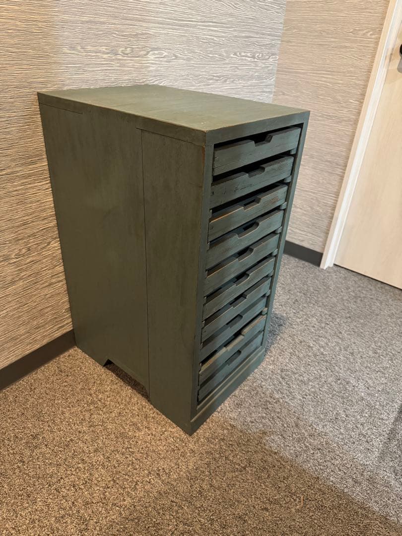 ビンテージ グリーン収納ボックス 木製10段引き出し レターケース 工具棚