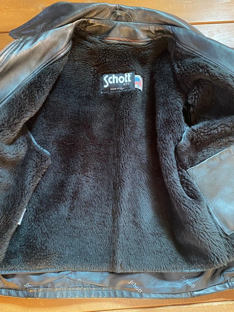 90's Schott 642 襟付きシングルライダースジャケット　size38