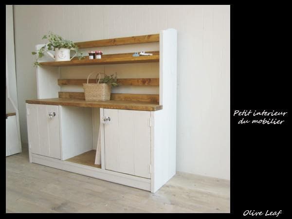 サイズ、デザインオーダー可！●２扉ローキャビネット●シャビーホワイト●受注製作