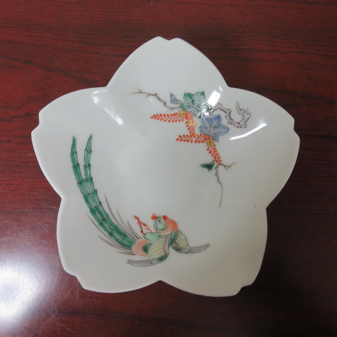 花型 中皿 白磁 色絵付 明治前後 鳳凰 希少品 4枚 古伊万里