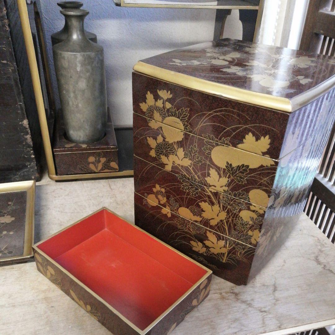 骨董　弁当箱　野点　茶道具　蒔絵　木製　木箱　正月飾り　大名　重箱