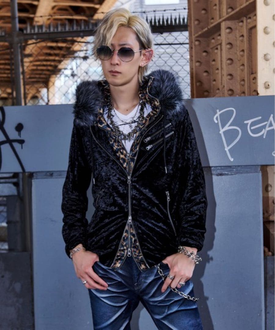 FUGA ファー付きベロア ダブルジップパーカー