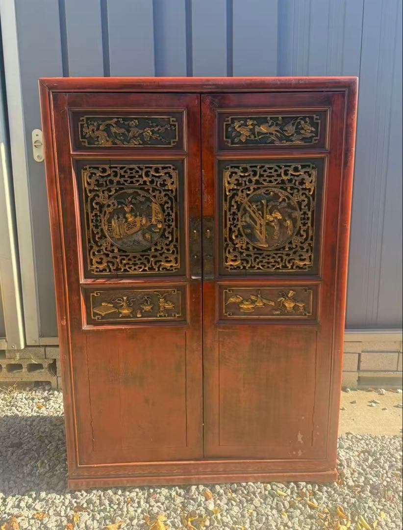 中国　清時代末期〜民国期　箪笥　漆金彫　福建省　アンティーク家具251215