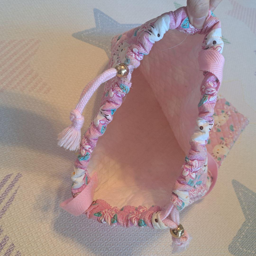 キティちゃん キルティング　巾着袋 ピンク　ビッグサイズ　手提げバッグ　レア　布