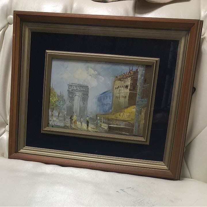 アンティーク・名作★【緑肉筆*油絵*風景画**SM号*額装