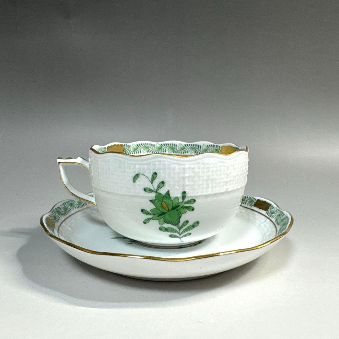 ヘレンド アポニー・ヒストリック・グリーン ティーカップ&ソーサー 2客
