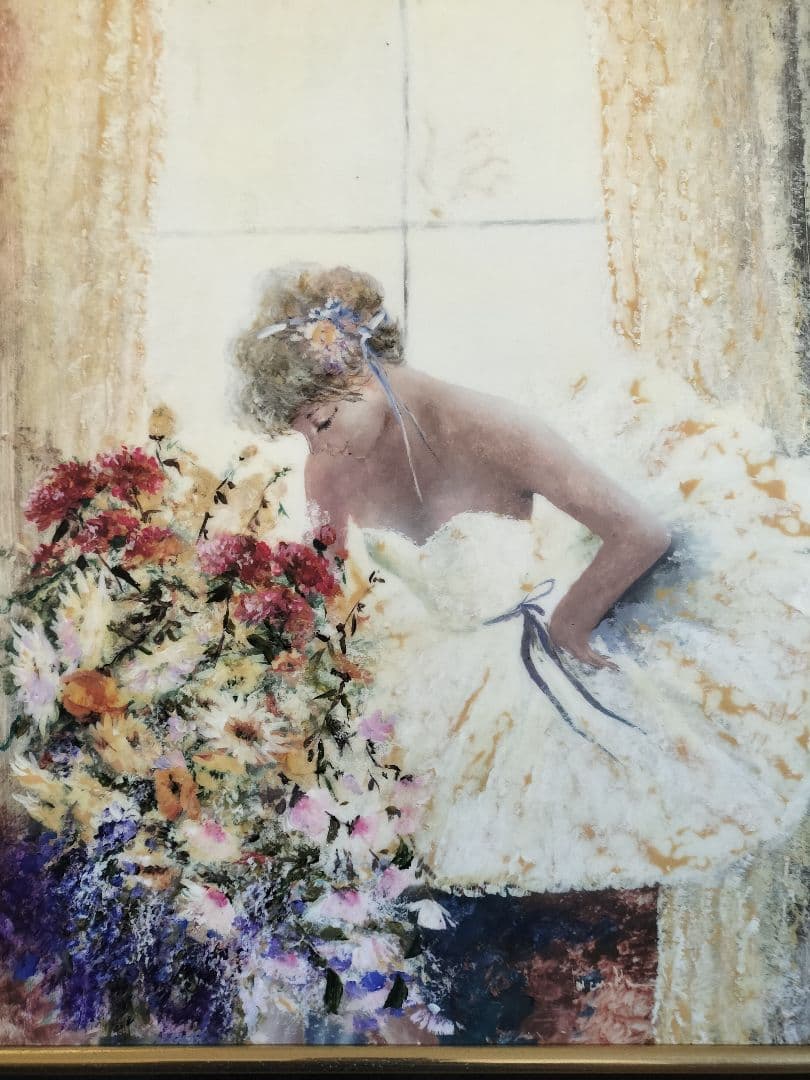 バレエ少女 額装 陶板画 大型　飾り物　陶磁