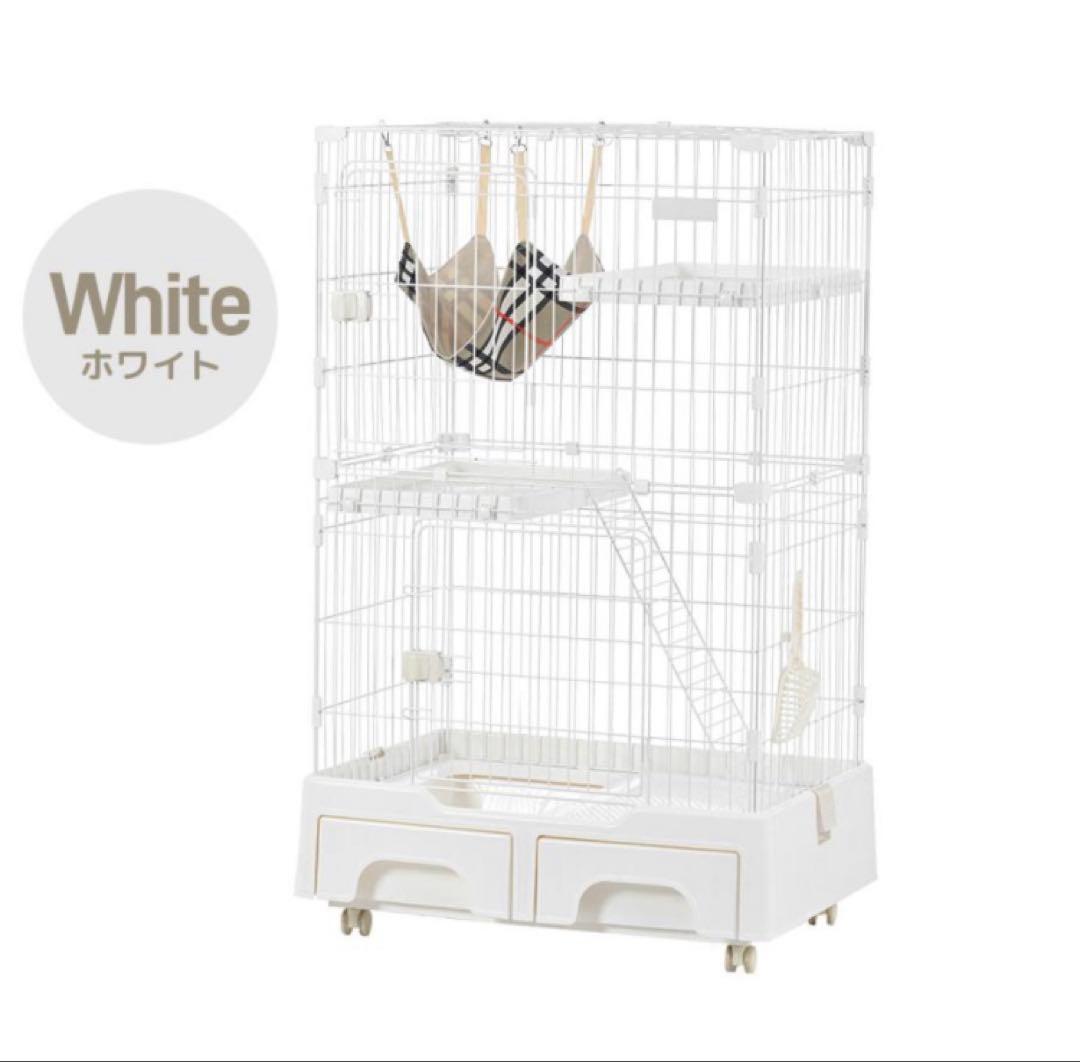 キャットケージ　ペットケージ　キャットゲージ　猫用品　キャスター付き　ホワイト