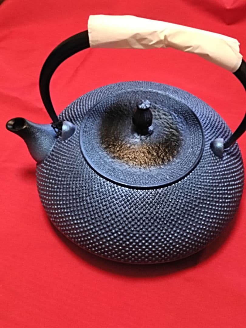 新品未使用【南部鉄器】鉄瓶／及富 南部鉄器 鉄瓶 平丸アラレ◆瑠璃色◆