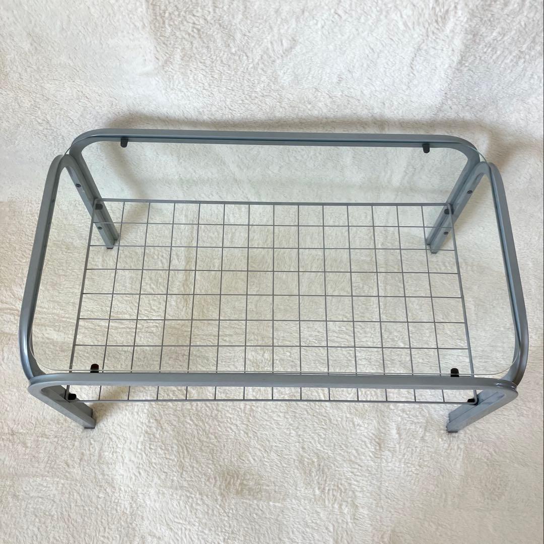 のの　ガラステーブル 昭和 シルバーグレー アイアンフレーム 引き取り可能