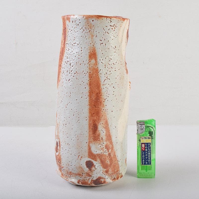 人間国宝　加藤卓男作　鼠志野　花入　共箱　V　R9232