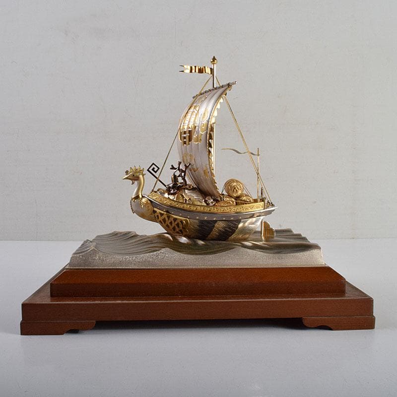 関武比古造　銀製　STERLING980　宝船　大阪尚美堂木箱　F　R9406H