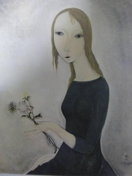 レオナール・フジタ、花をもつ少女、希少画集画、新品額装付