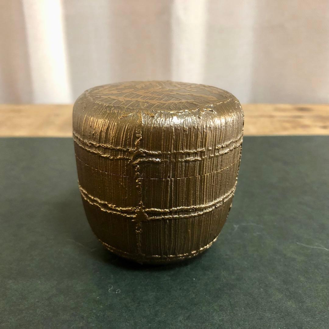 大岡緑作 鵬雲斎好 稲穂絵俵棗 共箱 茶道具 銀地