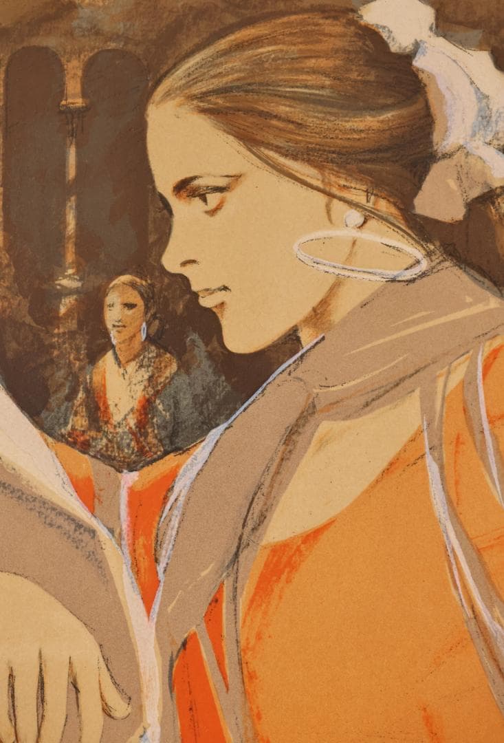 斉藤三郎　「 広場の踊り子 」　リトグラフ　54/150　直筆サイン　BK025