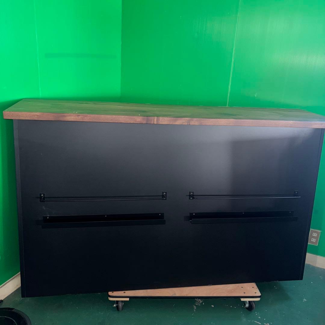 大型オープンラック 黒と木目調