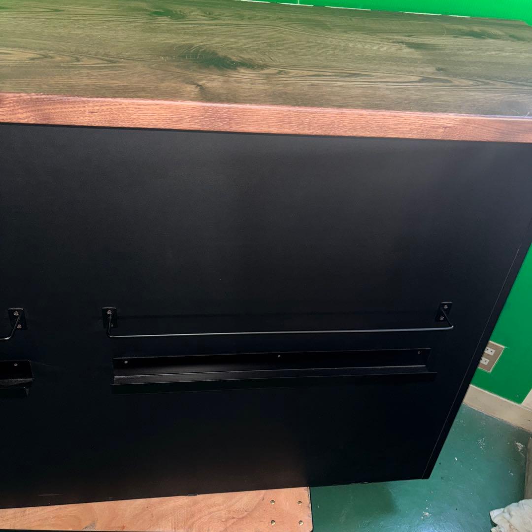 大型オープンラック 黒と木目調