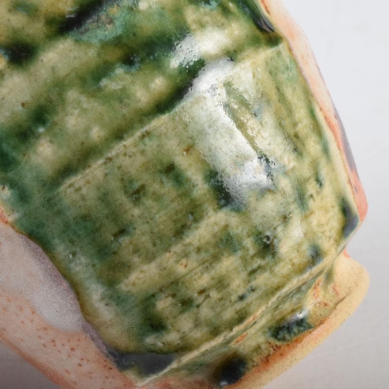 マサオ 煎茶道具　織部焼　煎茶碗　十客　陶印あり　時代箱　V　9069